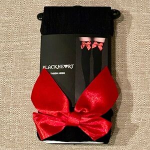 Blackheart Thigh High Socks with Red Bows